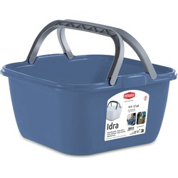 Stefanplast Wasmand/draagmand/teil met hengsel - kunststof - 13 Liter - blauw - 35 x 35 x 18 cm - Emmers