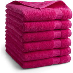 DoubleDry Hotel Handdoeken 50 x 100 cm – Set van 6 – 100% Katoen 500 g/m2 – Zacht & Absorberend - Fuchsia Roze