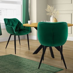 Eetkamerstoel set van 2 Grote ruitvormige quilting met rugleuning en armleuningen Donkergroen Keukenstoel met microvezel fluwelen bekleding ML design