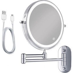 Make-Up Spiegel - Oplaadbaar - Chroom - 1-5x Vergroting