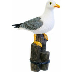 Decoratie Tuinbeeldje vogel - zeemeeuw - polystone - 33 cm - Maritiem - Tuinbeelden