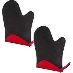 Set van 2x stuks neopreen ovenwant/ovenhandschoen zwart/rood 17,5 x 27,5 cm - Ovenwanten