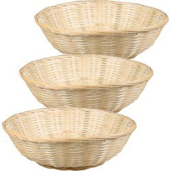 Broodmand rond - 3x - bamboe hout - D35 cm - mandje rotan/riet - broodmand