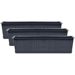 Prosperplast balkonbak - 3x - antraciet - 60 x 17 x 15 cm - kunststof - Plantenbakken