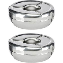 Asbak - 2x - RVS - rond - 12 cm - roestvrij staal - buitenasbak - Asbakken
