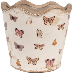 Clayre & Eef Bloempot Binnen  Ø 16x15 cm Beige Roze Keramiek Vlinders Plantenpot