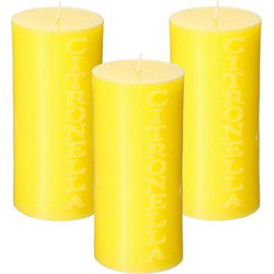 3x stuks Citronella stomp kaarsen 64 branduren geel - geurkaarsen