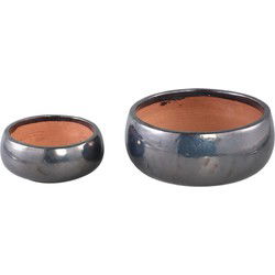 PTMD Bloempot Nayaa - 30x30x14 cm - Keramiek - Zilver - Set van 2