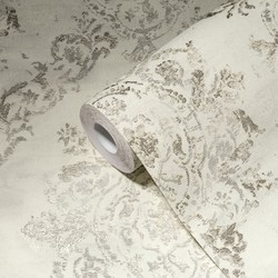 Livingwalls behang barokprint wit, crème en zilver - 53 cm x 10,05 m - AS-387072