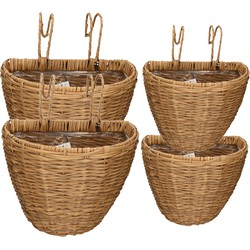 Set van 4x stuks balkonmanden/plantenmanden/plantenbakken bruin rotan 42 en 38 cm - Plantenbakken