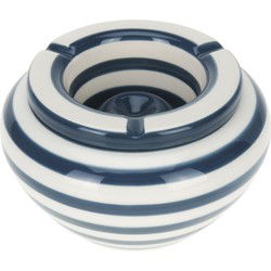 Excellent Houseware Stormasbak gestreept - Blauw/wit - Dia 14 cm - keramiek - Asbakken