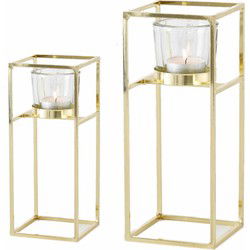 Waxinelichthouders - 2x - goudkleurig - metaal - 15 en 23 cm - Waxinelichtjeshouders