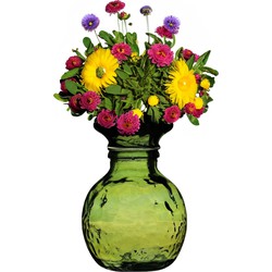 Natural Living Bloemenvaas Lourdes - groen transparant - gerecycled glas - D25 x H30 cm - Ronde vorm - Vazen