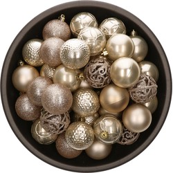 37x stuks kunststof kerstballen parel/champagne 6 cm glans/mat/glitter mix - Kerstbal