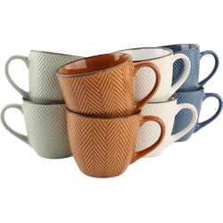 OTIX Koffiekopjes - met Oor - Koffietassen - Set van 8 - Theemok - Verschillende kleuren - Aardewerk - 250 ml - HEATHER