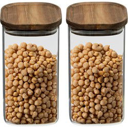 5Five Voorraadpot glas met acacia hout - 3x - 1300 ml - luchtdicht - Voorraadpot