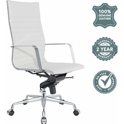 Feel Furniture - Hoge Executive bureaustoel - 100% Leer - Wit