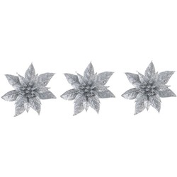 3x Kerstversieringen glitter kerstster zilver op clip 15 cm - Kersthangers