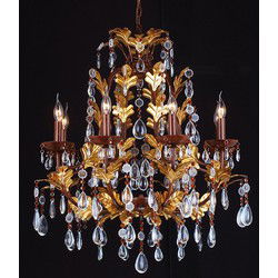 LumiLamp Kroonluchter  90-150 x Ø 75 cm Goudkleurig Bruin Ijzer Glas Hanglamp