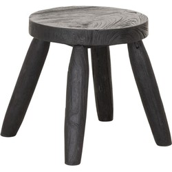 MUST Living Stool Melia Black,31xØ30 /45 cm, black recycled teakwood with natural cracks