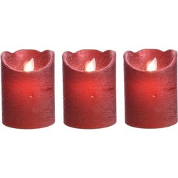 3x Kerst rode stompkaarsen met led-licht 10 cm - LED kaarsen