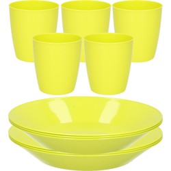 Kunststof ontbijt/diner 12x bordjes 26 cm en 10x bekertjes 300 ML set groen - Campingborden