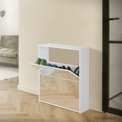 ML-Design schoenenkast wit, 63x17x67 cm, met 2 vakken, incl. spiegel