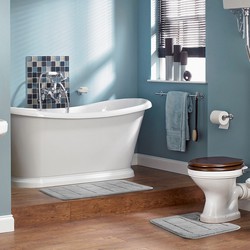 Badmat Set WC Mat - Badkamer, Douchemat, Toiletmat - Machinewasbar Antislip Hoogpolig Badkleed NOELLE - Grijs - 80x50 cm/50x40 cm 