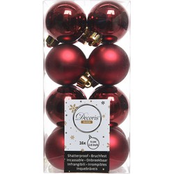 16x Kunststof kerstballen glanzend/mat donkerrood 4 cm kerstboom versiering/decoratie - Kerstbal