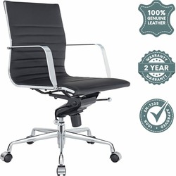 Feel Furniture - Lage Executive bureaustoel - 100% Leer - Zwart