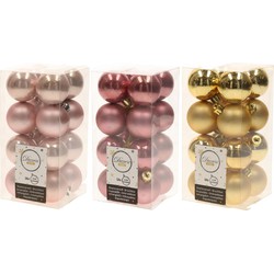 48x Stuks kunststof kerstballen mix goud/lichtroze/oud roze 4 cm - Kerstbal