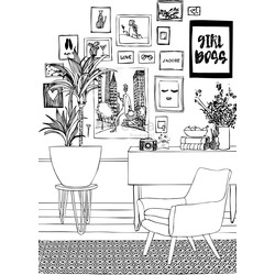 ESTAhome fotobehang tekening woonkamer zwart wit