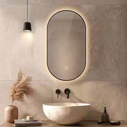 Lumoire Badkamerspiegel met Verlichting - Onyx - 50CM Ovaal  - Anti Condens Verwarming - Mat Zwart