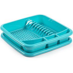 Plastic Forte Afdruiprek - met lekbak - turquoise - 39 x 39 cm - Afdruiprekken