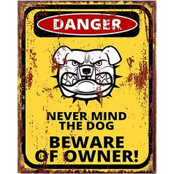 Clayre & Eef Tekstbord  20x25 cm Geel Ijzer Hond Warning Wandbord