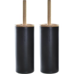 2x stuks WC/Toiletborstel in houder keramiek zwart 38 x 10 cm - Toiletborstels