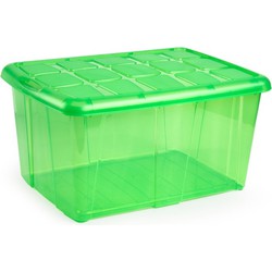 1x Opslagbakken/organizers met deksel 60 liter 63 x 46 x 32 transparant groen - Opbergbox