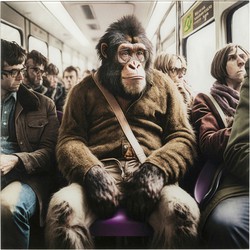 Glasschilderij Commuter Monkey 60x60cm
