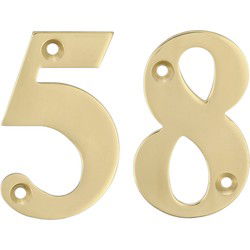 AMIG Huisnummer 58 - massief messing - 5cm - incl. bijpassende schroeven - gepolijst - goudkleur - Huisnummers