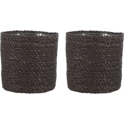 2x stuks naturel grijs rotan planten pot mand van gedraaid jute/riet H18 en D18 cm - Plantenpotten