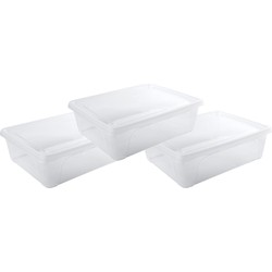 10x Voedsel plastic bewaarbakjes laag 2,5 liter transparant 24 x 20 x 8 cm - Vershoudbakjes