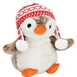 Pinguïn met wintermuts van bruin pluche (B/H/D) 24x28x18cm