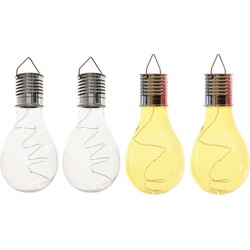 4x Buitenlampen/tuinlampen lampbolletjes/peertjes 14 cm transparant/geel - Buitenverlichting