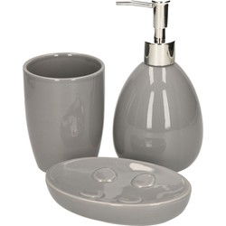 Badkameraccessoires set - grijs - dolomiet - 3-delig - zeeppomp/beker - Badkameraccessoireset