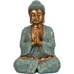 Boeddha beeld Shaman - binnen/buiten - kunststeen - goud/jade - 28 x 41 cm - Beeldjes