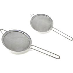 Keuken vergiet/zeef met steel - 2x - metaal - grijs - D18 x L37 cm / D16 x L34 cm - Vergieten