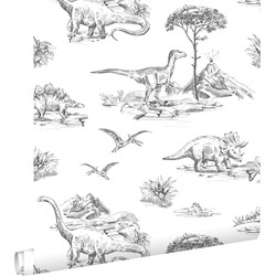 ESTAhome behang dinosaurussen zwart wit - 0,53 x 10,05 m - 139269