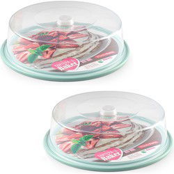 PlasticForte Taartdoos - 2x - 32 x 9,5 cm - transparant / groen - Taartplateaus