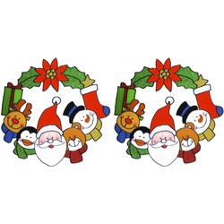 2x stuks kerst decoratie stickers kerstkrans met kerstman plaatje 30 cm - Feeststickers