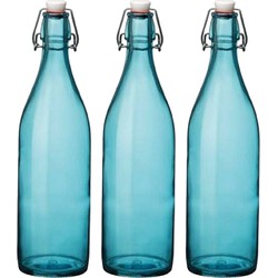 Cuisine Elegance set van 4x stuks weckflessen blauw beugeldop glas van 1 liter - Weckpotten